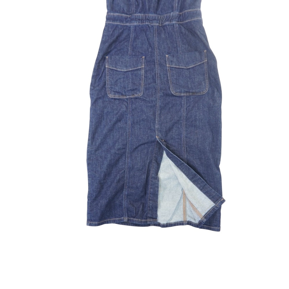 American Eagle Outfitters Midi Dress Women M Blue Denim Cotton Stretch Button Up - Picture 9 of 15